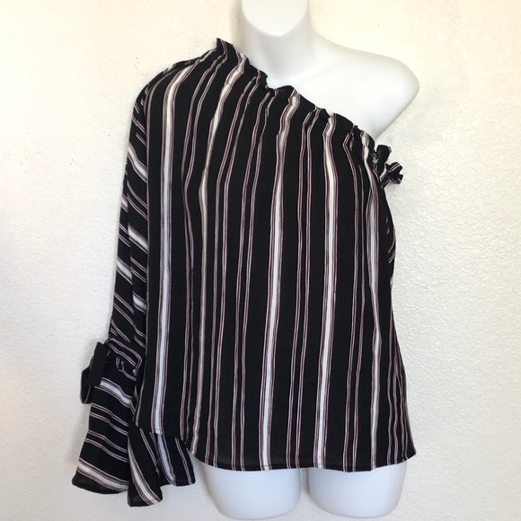 Bishop + Young Blue Stripe Asymmetrical Ruffle Top - Picture 3 of 8